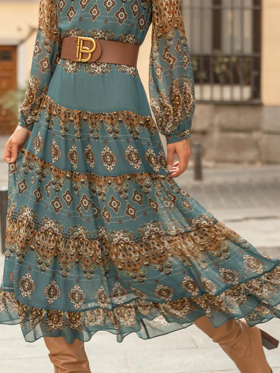 Robes Femmes Ethnique Printemps Vacances en Mousseline de Soie Col V Aucune élasticité Ample A-ligne Régulier