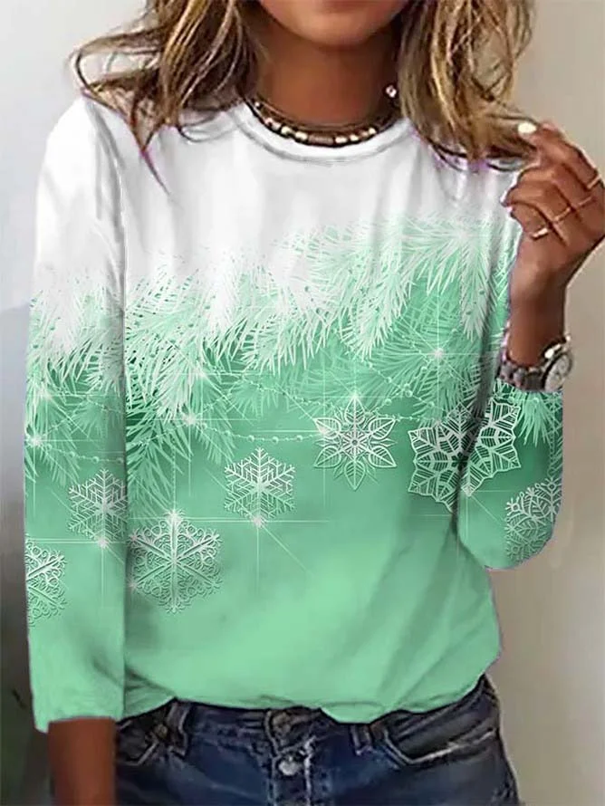 T-Chemise Décontracté Automne Noël Micro-Élasticité Ample Noël Col Rond H-ligne Régulier pour Femmes