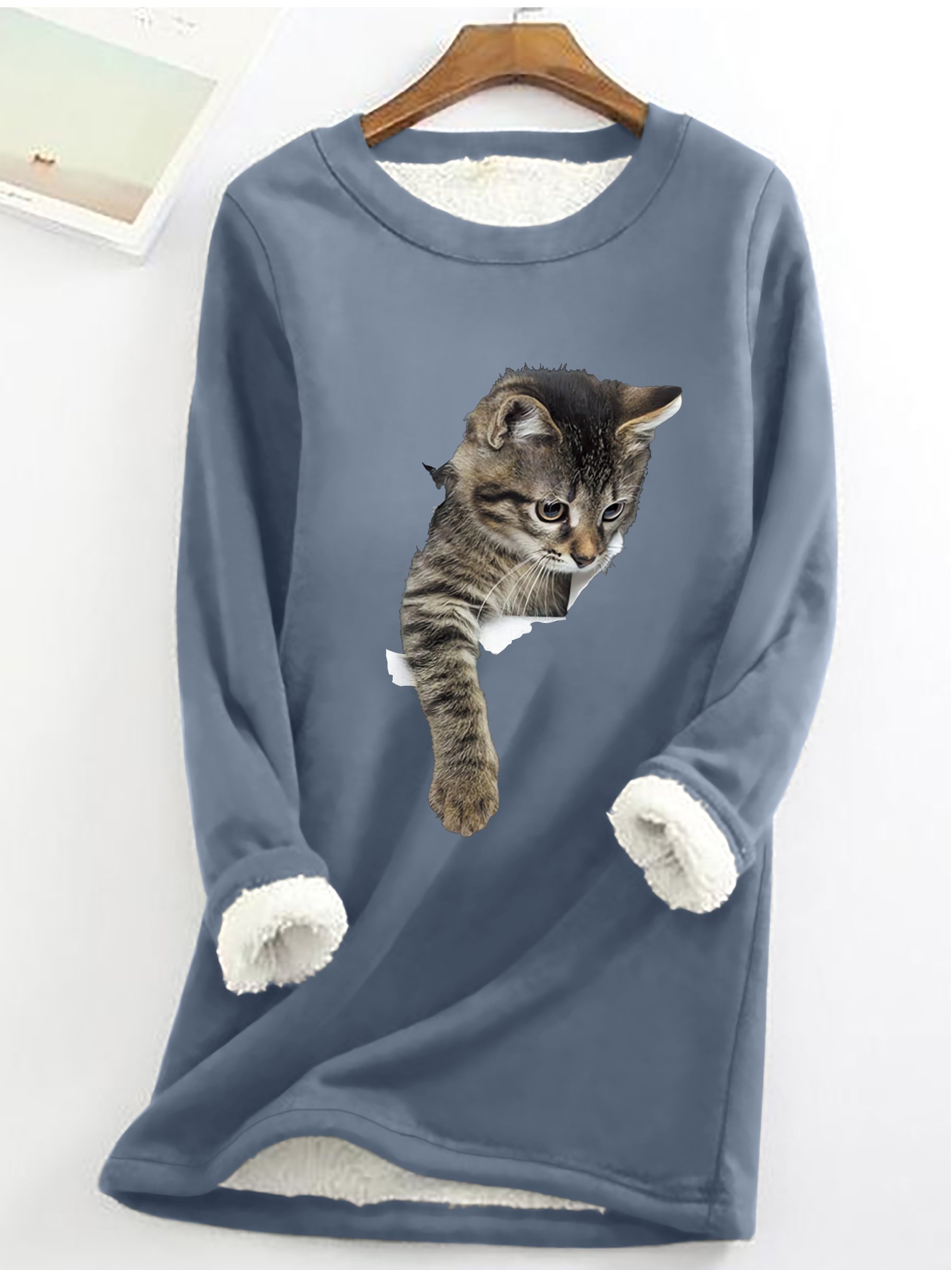 Sweat-shirts Printemps / Automne Simple Chat Polyester Micro-élasticité Quotidien Ample Manches Longues Col Rond pour Femmes