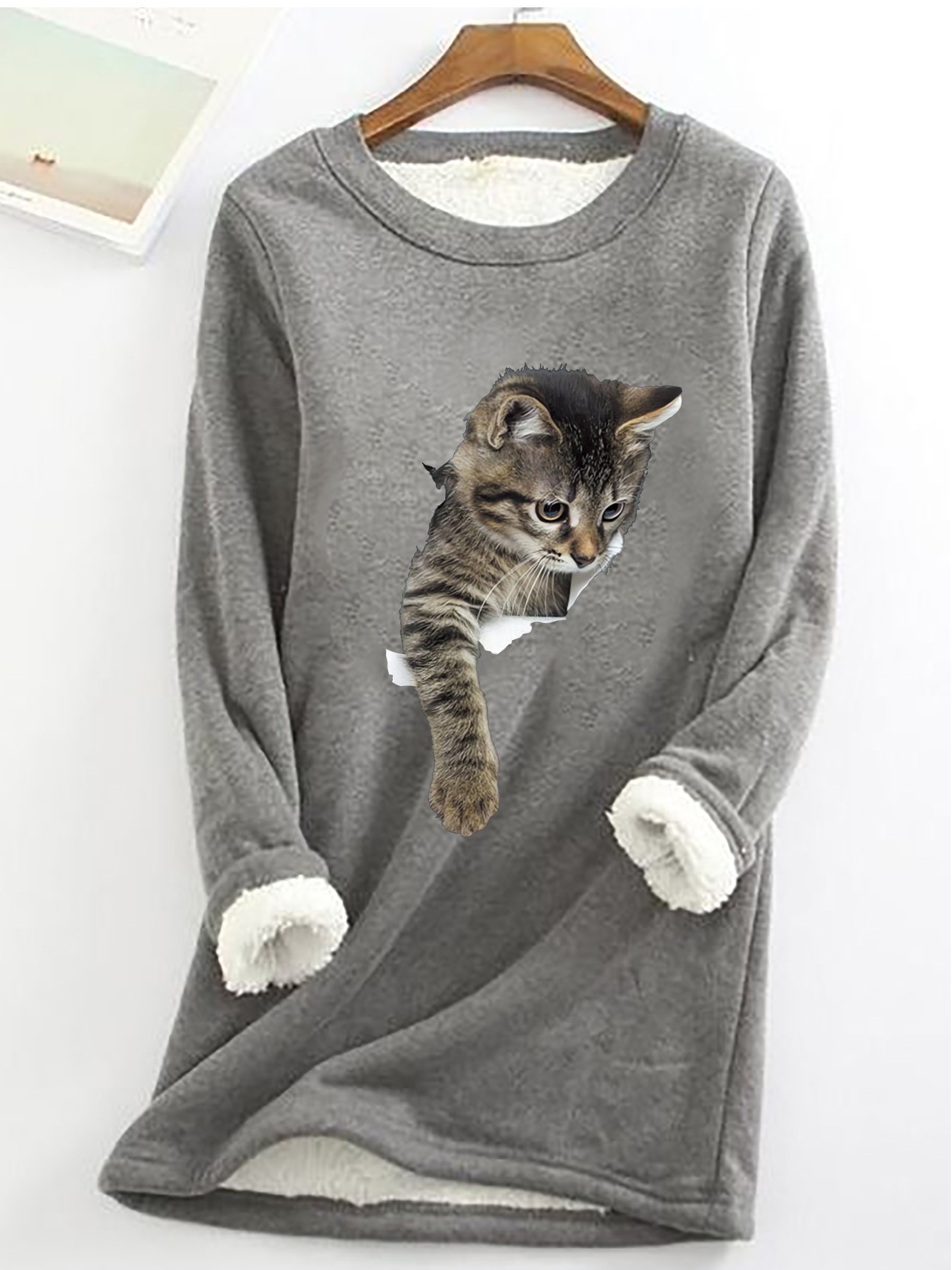 Sweat-shirts Printemps / Automne Simple Chat Polyester Micro-élasticité Quotidien Ample Manches Longues Col Rond pour Femmes
