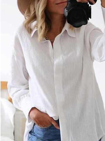 Blouse Décontracté Plain Printemps Naturel Micro-Élasticité Standard Régulier H-ligne Régulier pour Femmes