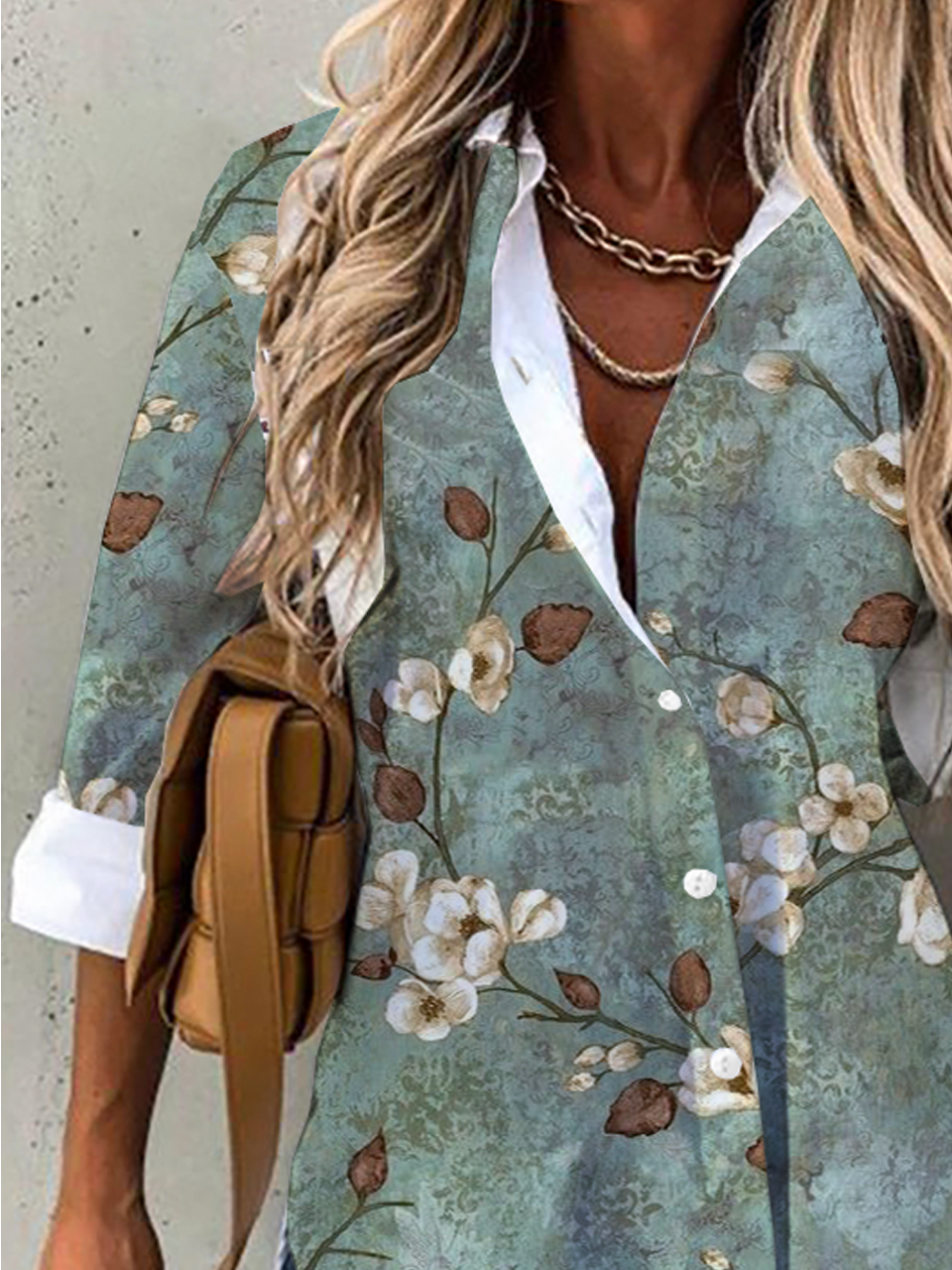 Blouse Décontracté Floral Printemps Aucune élasticité Domestique Manches Longues H-ligne Régulier Col de Chemise pour Femmes