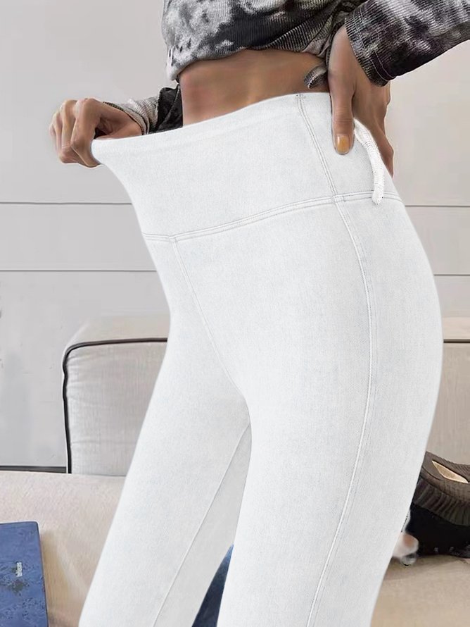 Jeans Plain Simple Automne à Haute Élasticité Quotidien Coupe Régulière Taille Moyenne en Mélangé de Coton Régulier pour Femmes