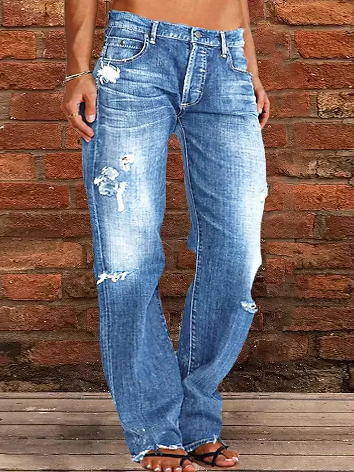 Jeans Décontracté Plain Toutes Les Saisons Naturel Aucune élasticité Quotidien Pantalon droit Toile de Jean Droit pour Femmes