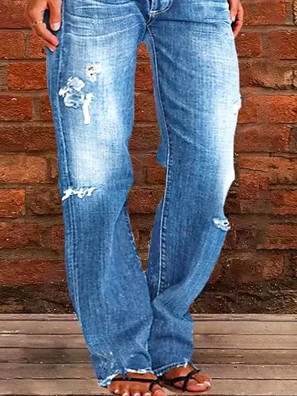 Jeans Décontracté Plain Toutes Les Saisons Naturel Aucune élasticité Quotidien Pantalon droit Toile de Jean Droit pour Femmes