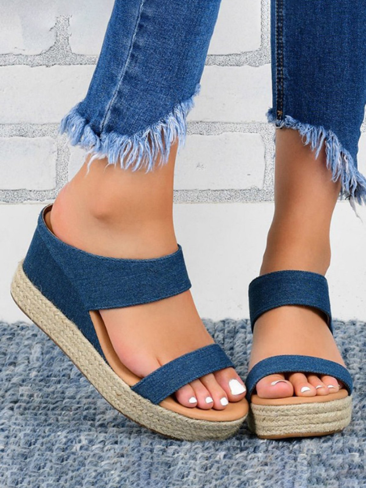 Sandales Plain Été Vacances Vacances Talon Haut de Grande Taille Sandales Espadrilles à Enfiler Antidérapant pour Femmes