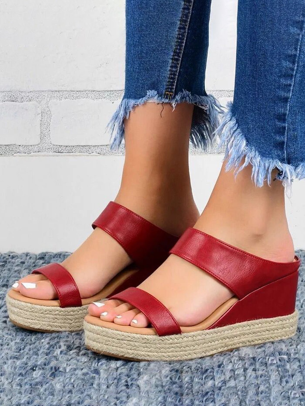 Sandales Plain Été Vacances Vacances Talon Haut de Grande Taille Sandales Espadrilles à Enfiler Antidérapant pour Femmes