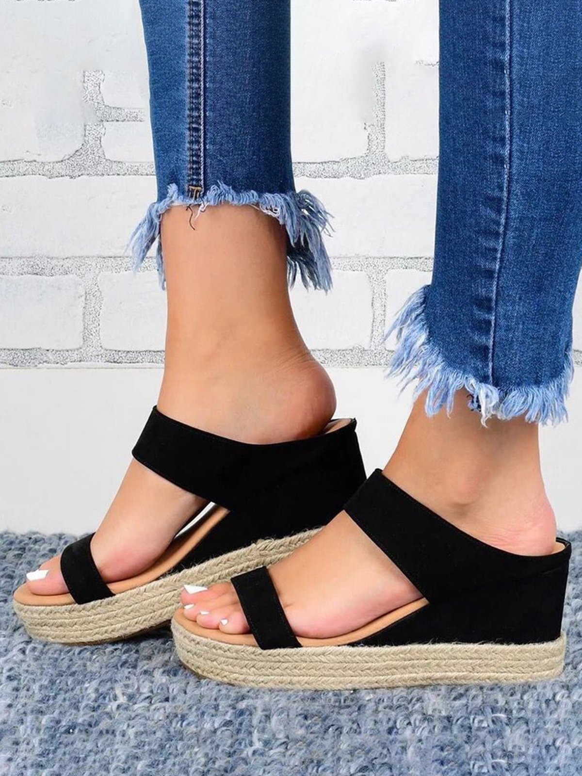 Sandales Plain Été Vacances Vacances Talon Haut de Grande Taille Sandales Espadrilles à Enfiler Antidérapant pour Femmes