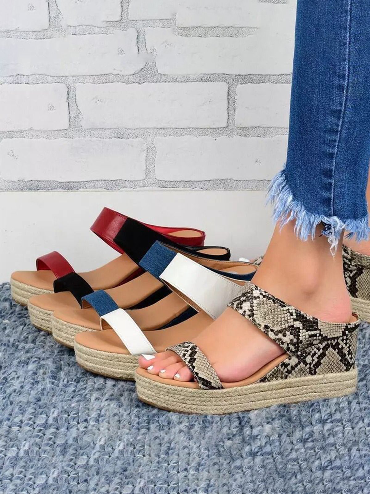 Sandales Plain Été Vacances Vacances Talon Haut de Grande Taille Sandales Espadrilles à Enfiler Antidérapant pour Femmes