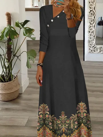 Robes Décontracté Ethnique Printemps Jersey Long 1 * robe Trapèze Régulier Élasticité moyenne pour Femmes