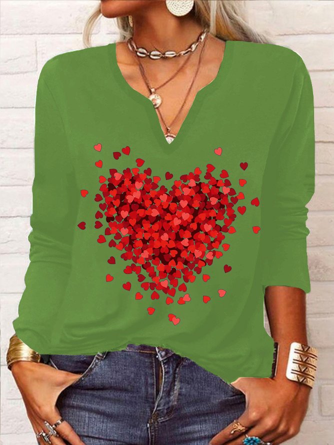 T-Chemise Décontracté Printemps Coeur/cordé Col V Quotidien Ample Jersey Manches Longues Régulier pour Femmes