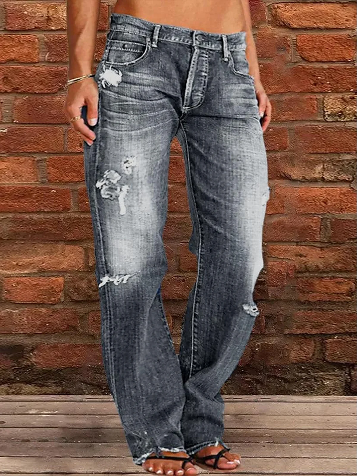 Jeans Décontracté Plain Toutes Les Saisons Naturel Aucune élasticité Quotidien Pantalon droit Toile de Jean Droit pour Femmes