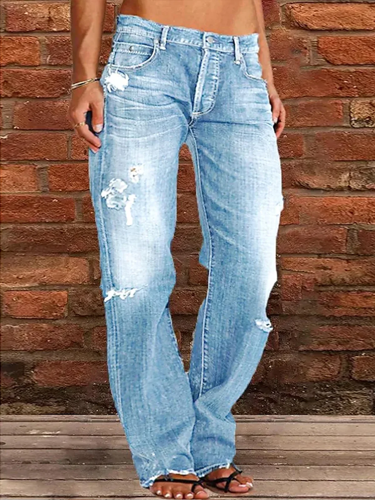 Jeans Décontracté Plain Toutes Les Saisons Naturel Aucune élasticité Quotidien Pantalon droit Toile de Jean Droit pour Femmes