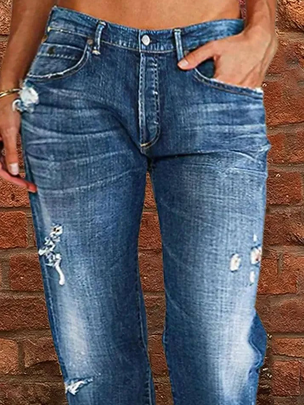 Jeans Décontracté Plain Toutes Les Saisons Naturel Aucune élasticité Quotidien Pantalon droit Toile de Jean Droit pour Femmes