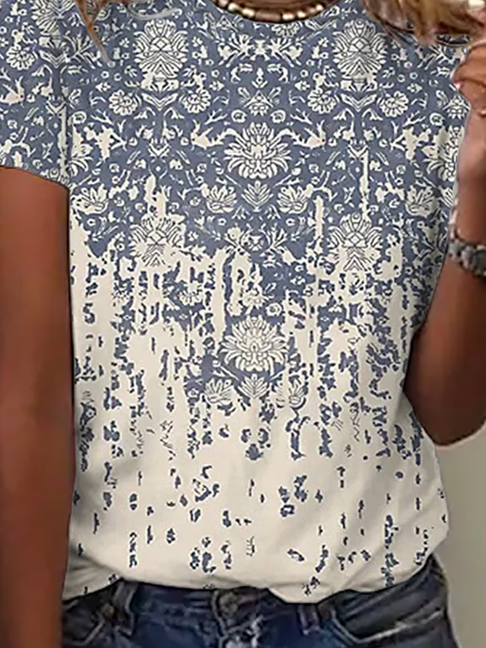 T-shirts Décontracté Ethnique Été Jersey Meilleure vente Manches Courtes Col Rond Régulier Élasticité moyenne pour Femmes