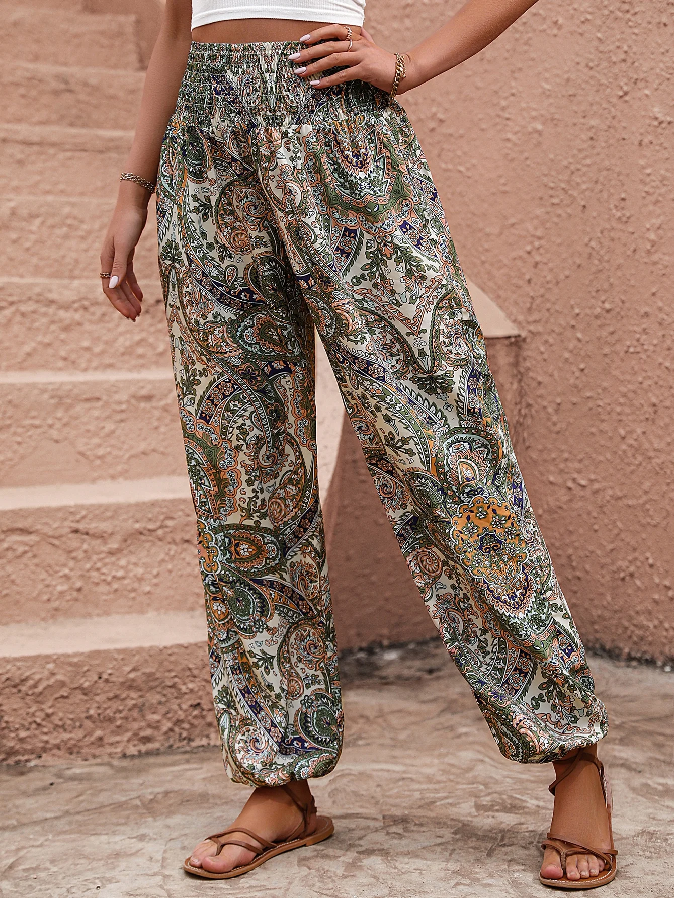 Pantalons Décontracté Ethnique Toutes Les Saisons Polyester Naturel Micro-élasticité Ample Long Régulier pour Femmes