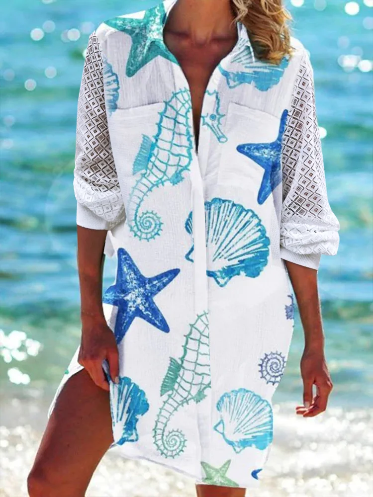 Robes Décontracté Printemps / Automne Marin Vie Polyester Naturel Ample Jupe Manches Longues Régulier pour Femmes