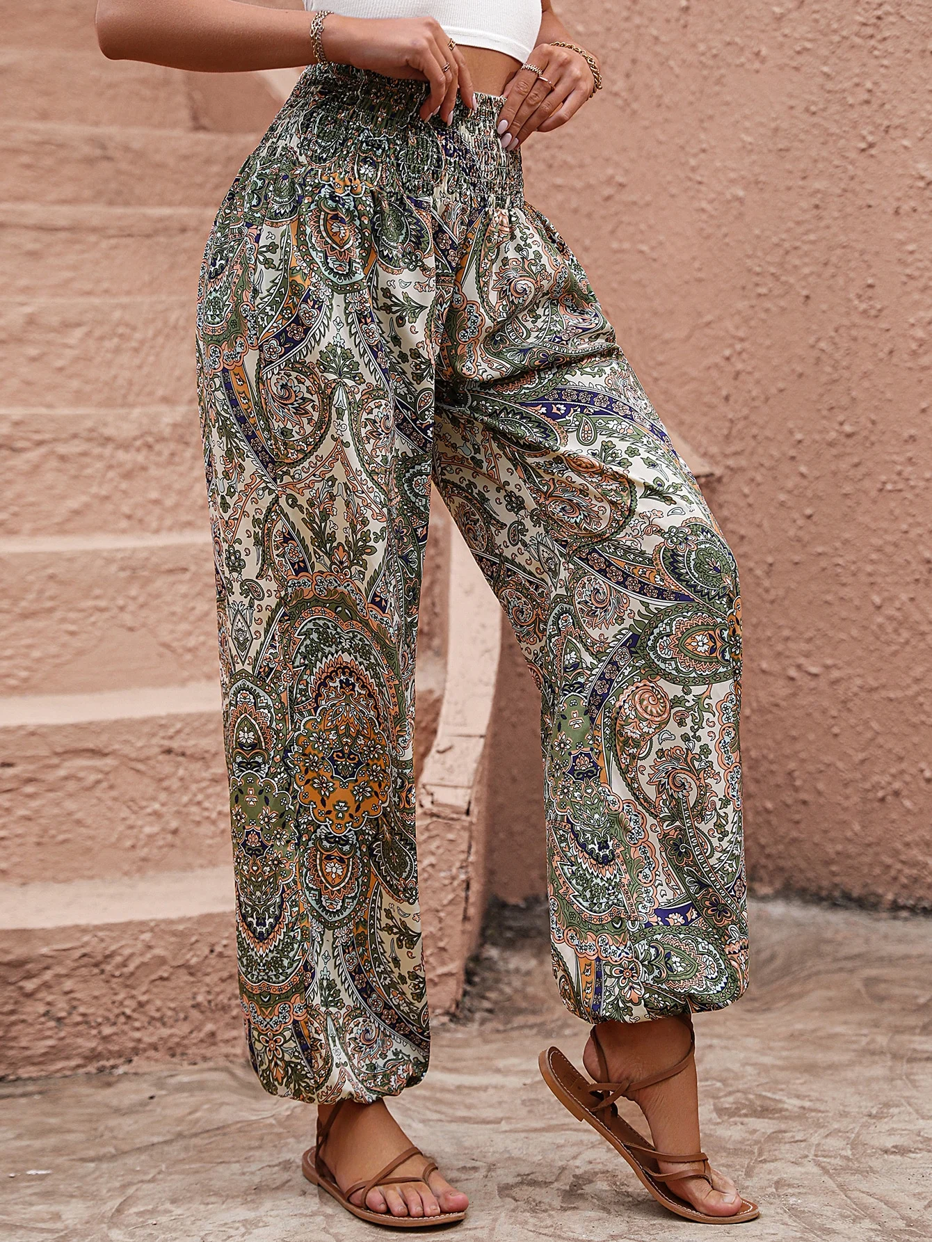 Pantalons Décontracté Ethnique Toutes Les Saisons Polyester Naturel Micro-élasticité Ample Long Régulier pour Femmes