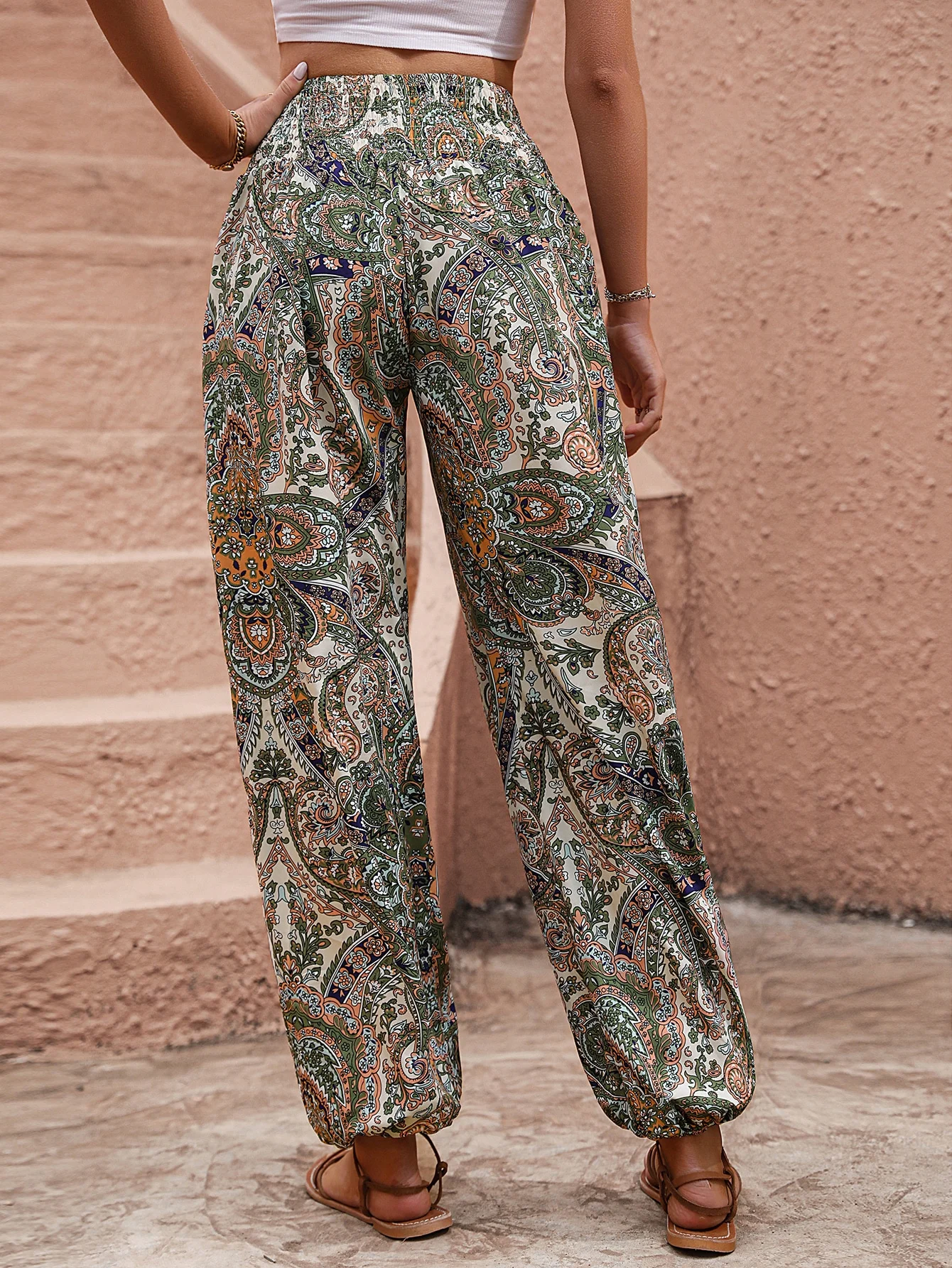 Pantalons Décontracté Ethnique Toutes Les Saisons Polyester Naturel Micro-élasticité Ample Long Régulier pour Femmes
