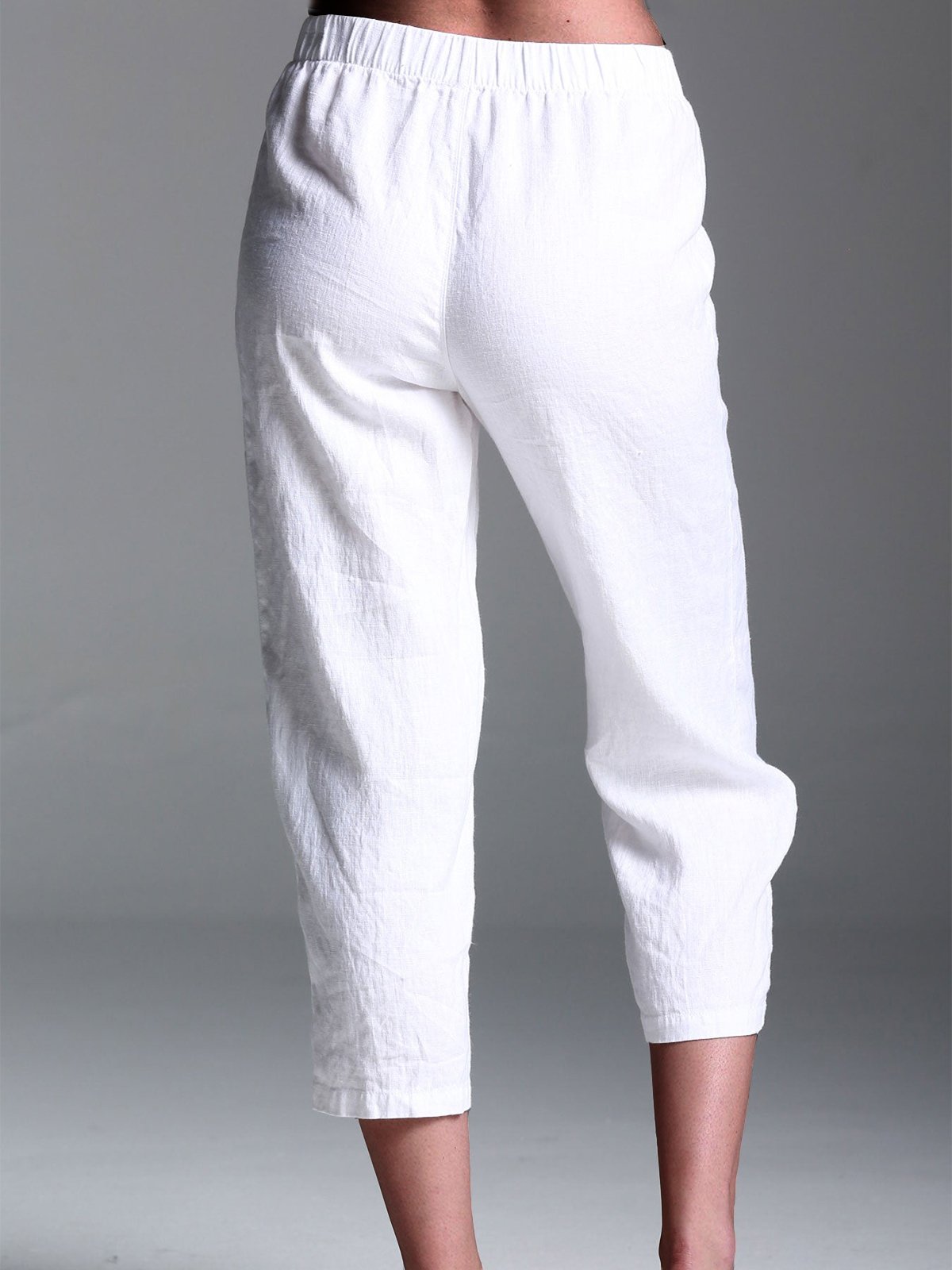 Pantalons Décontracté Plain Toutes Les Saisons Aucune élasticité Ample Bande Élastique Pantalon navet Coton Droit pour Femmes