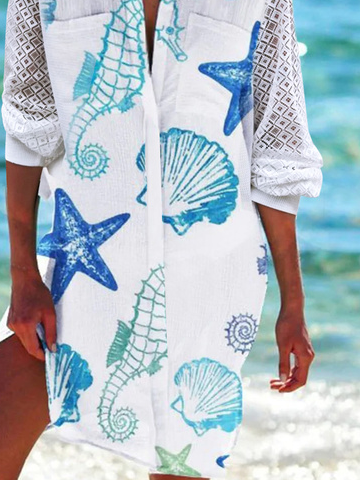 Robes Décontracté Printemps / Automne Marin Vie Polyester Naturel Ample Jupe Manches Longues Régulier pour Femmes