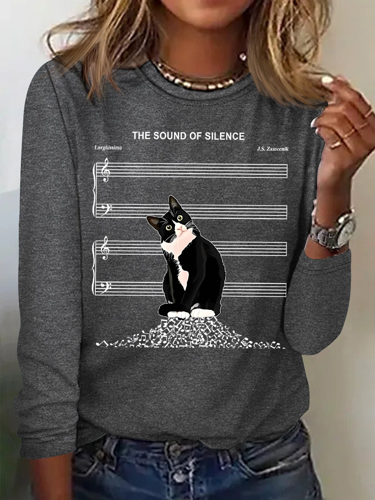 Blouses Femmes Décontracté Printemps / Automne Chat Coupe Régulière Manches Longues Col Rond Régulier Droit Régulier