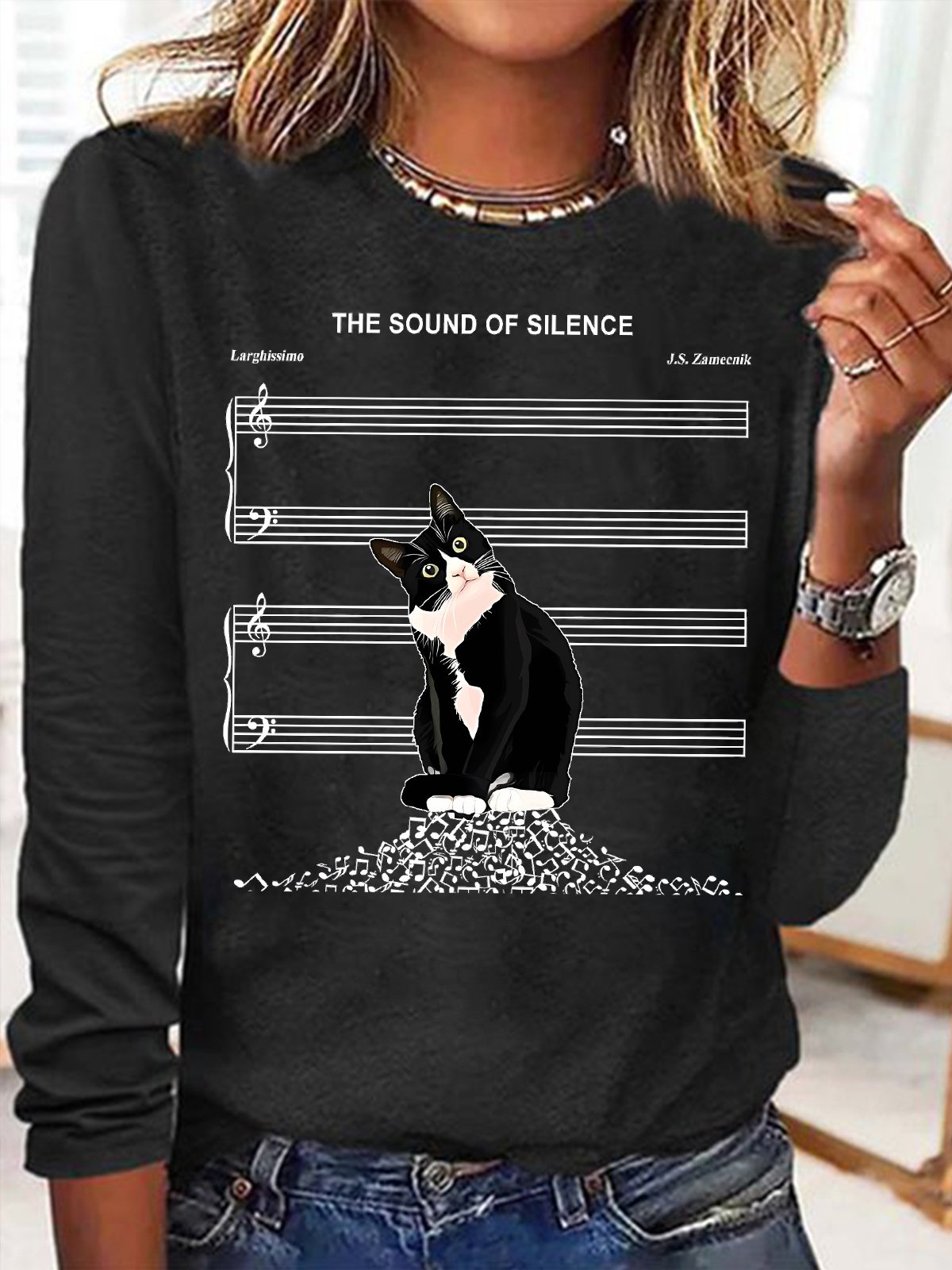 Blouses Femmes Décontracté Printemps / Automne Chat Coupe Régulière Manches Longues Col Rond Régulier Droit Régulier