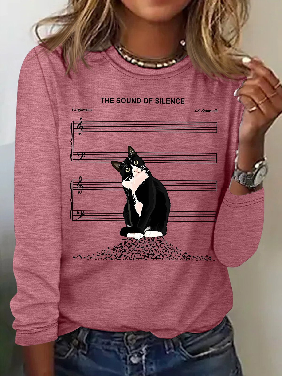 Blouses Femmes Décontracté Printemps / Automne Chat Coupe Régulière Manches Longues Col Rond Régulier Droit Régulier