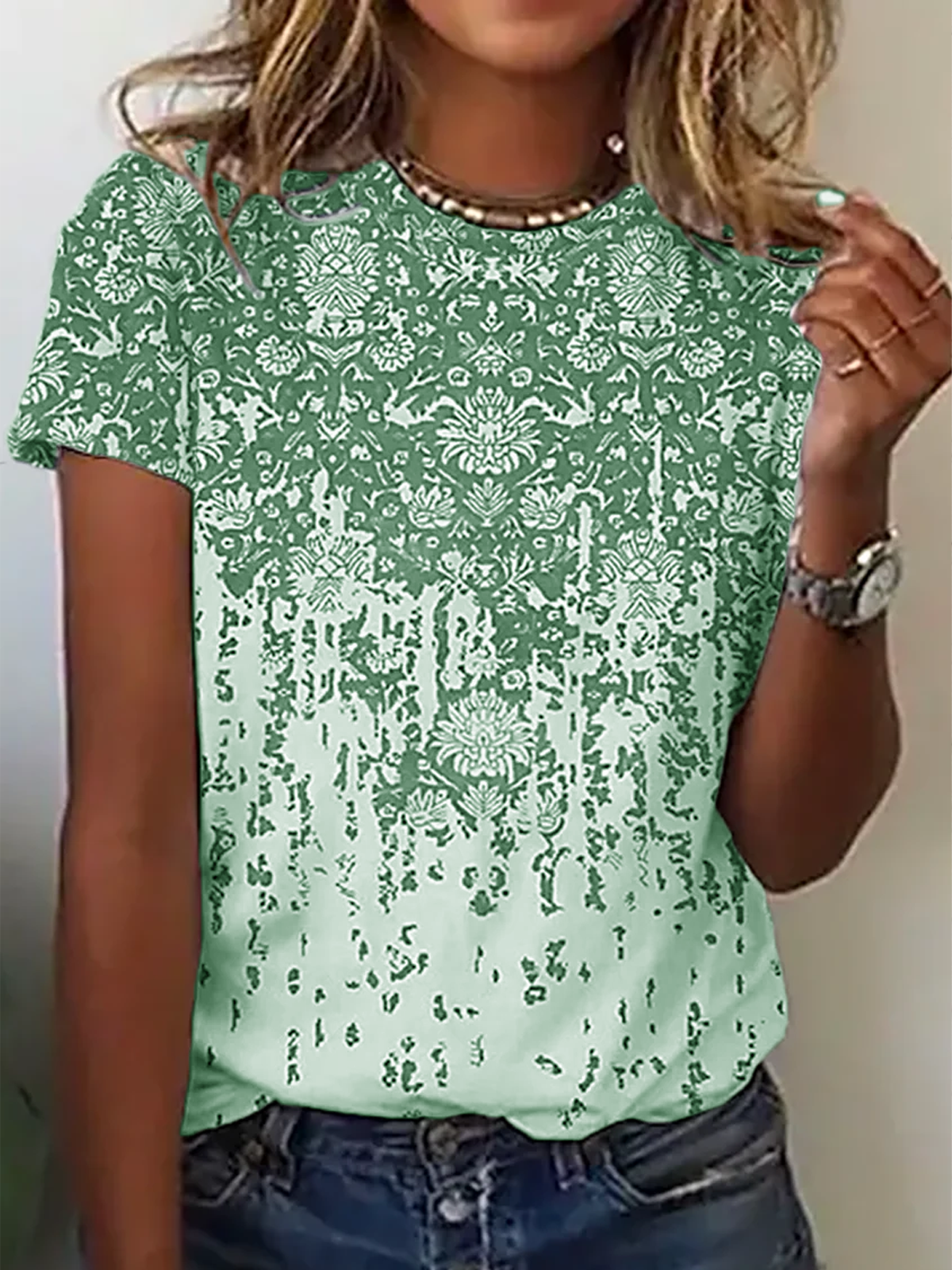 T-shirts Décontracté Ethnique Été Jersey Meilleure vente Manches Courtes Col Rond Régulier Élasticité moyenne pour Femmes