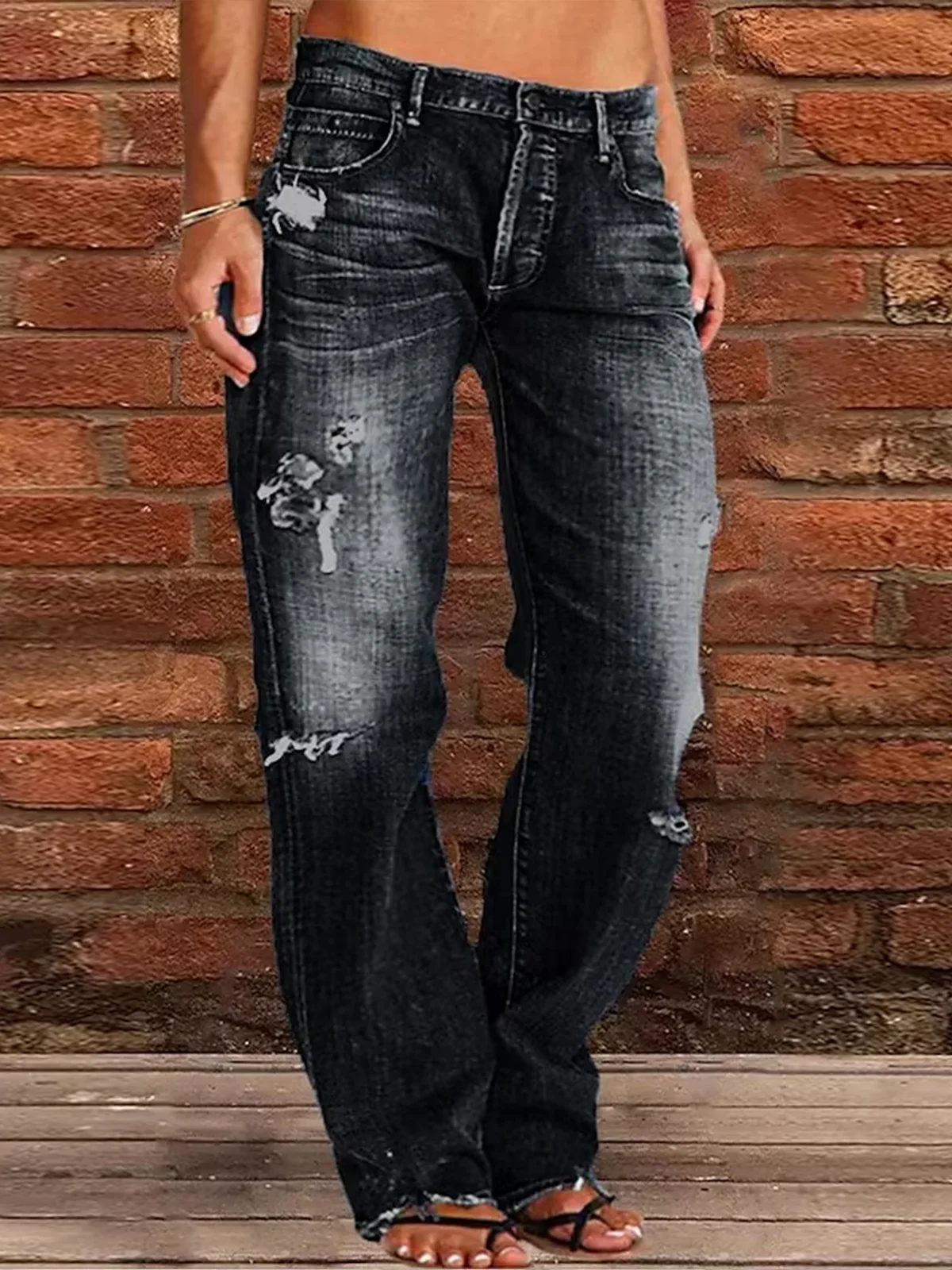 Jeans Décontracté Plain Toutes Les Saisons Naturel Aucune élasticité Quotidien Pantalon droit Toile de Jean Droit pour Femmes