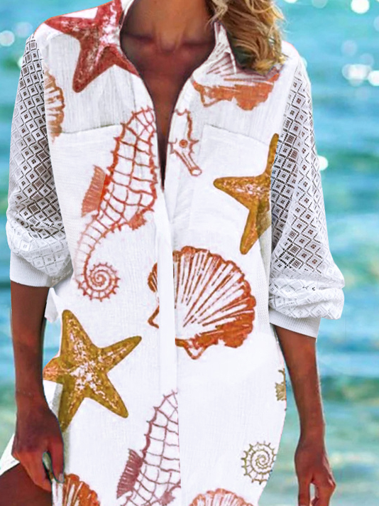 Robes Décontracté Printemps / Automne Marin Vie Polyester Naturel Ample Jupe Manches Longues Régulier pour Femmes
