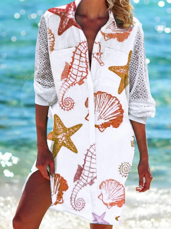 Robes Décontracté Printemps / Automne Marin Vie Polyester Naturel Ample Jupe Manches Longues Régulier pour Femmes