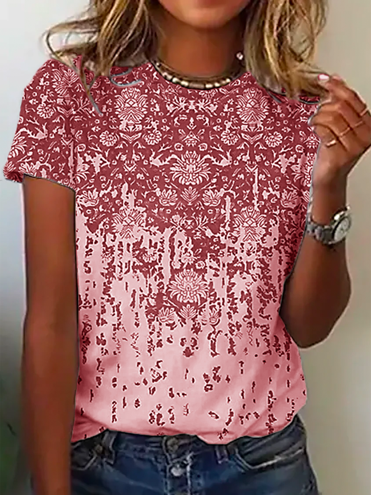 T-shirts Décontracté Ethnique Été Jersey Meilleure vente Manches Courtes Col Rond Régulier Élasticité moyenne pour Femmes