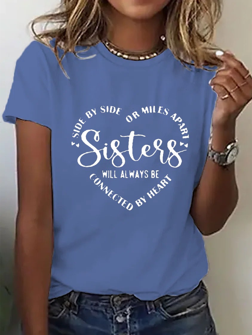 Décontracté Col Rond Manches Courtes Ample Texte Des lettres T-shirt