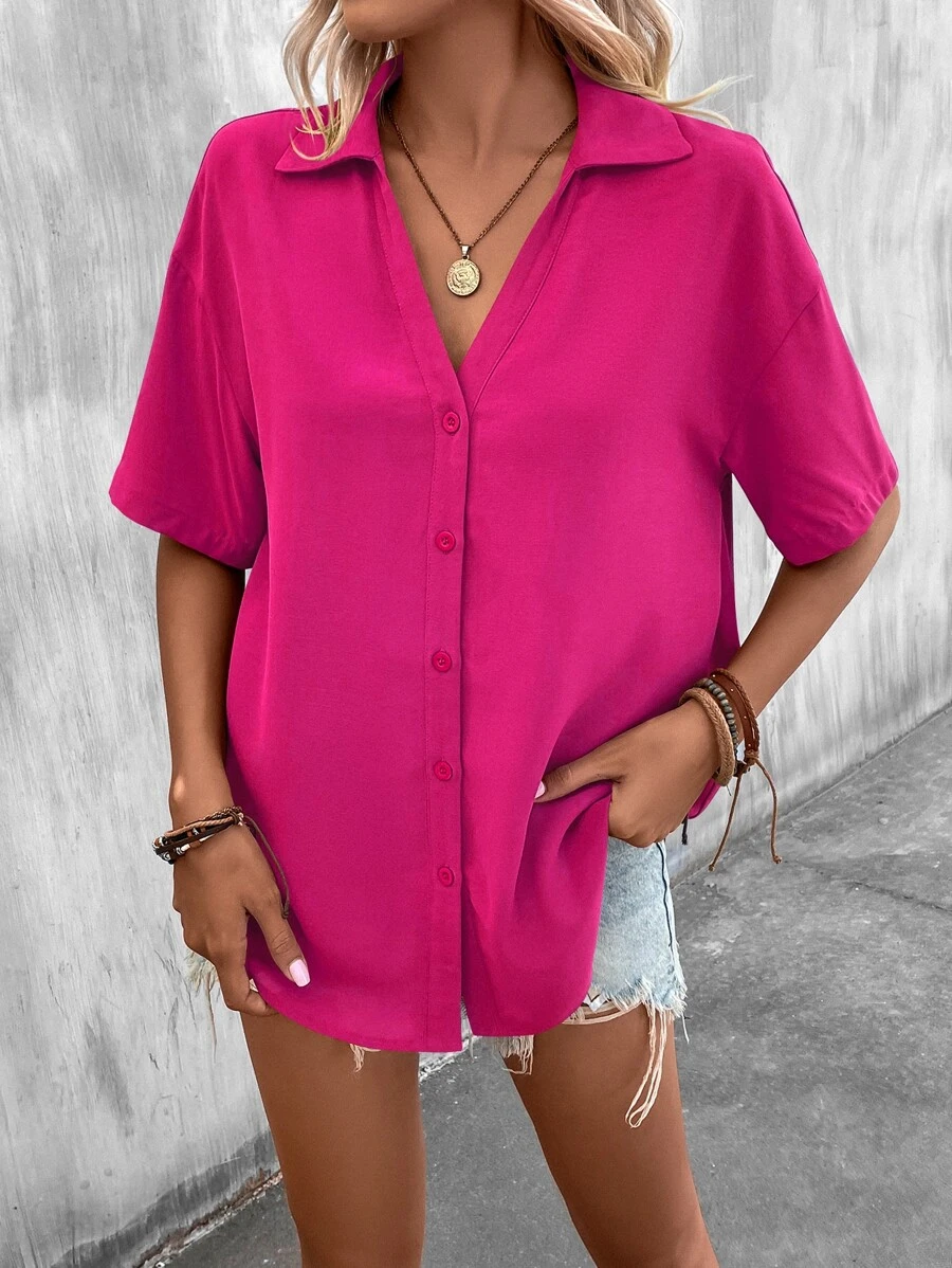 Blouses Femmes Décontracté Plain Été Polyester Ample Régulier Droit Régulier T.-N.-L.