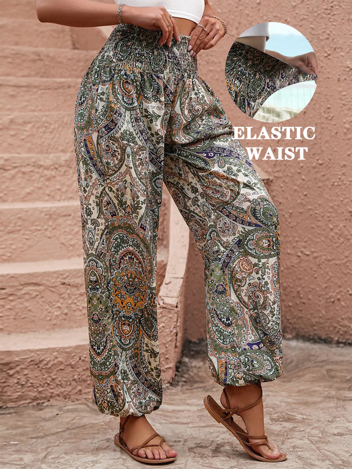 Pantalons Décontracté Ethnique Toutes Les Saisons Polyester Naturel Micro-élasticité Ample Long Régulier pour Femmes