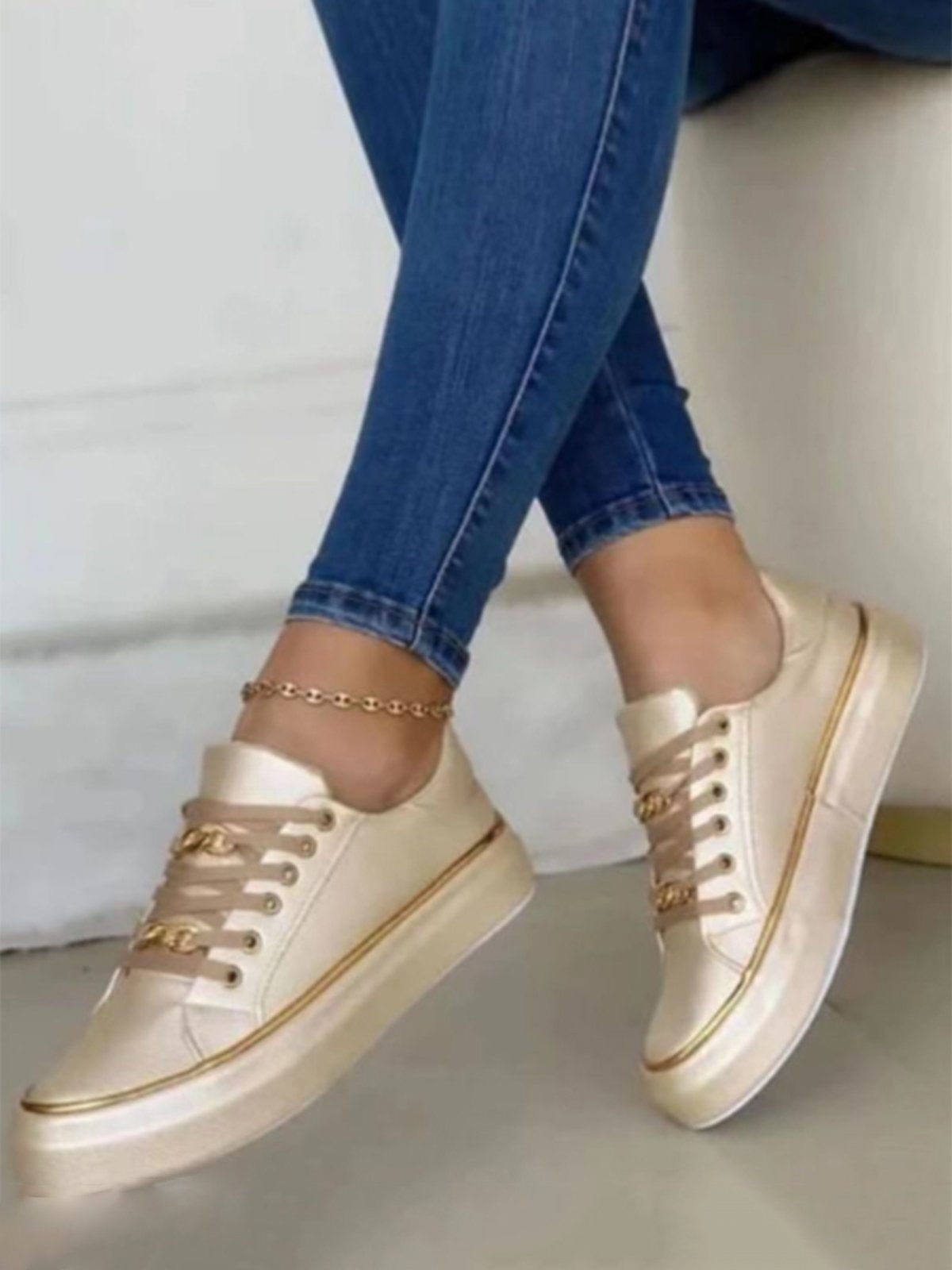 Chaussures de skate Femmes Décontracté Plain Toutes Les Saisons Chaîne Portable PU de Grande Taille à Lacets Chaussures de skate