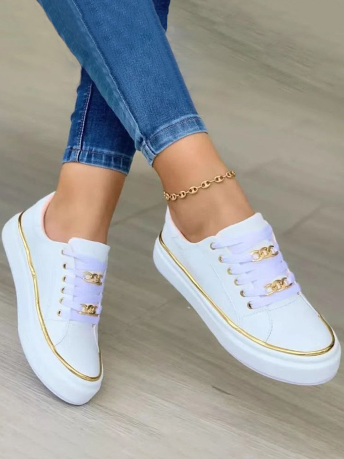 Chaussures de skate Femmes Décontracté Plain Toutes Les Saisons Chaîne Portable PU de Grande Taille à Lacets Chaussures de skate