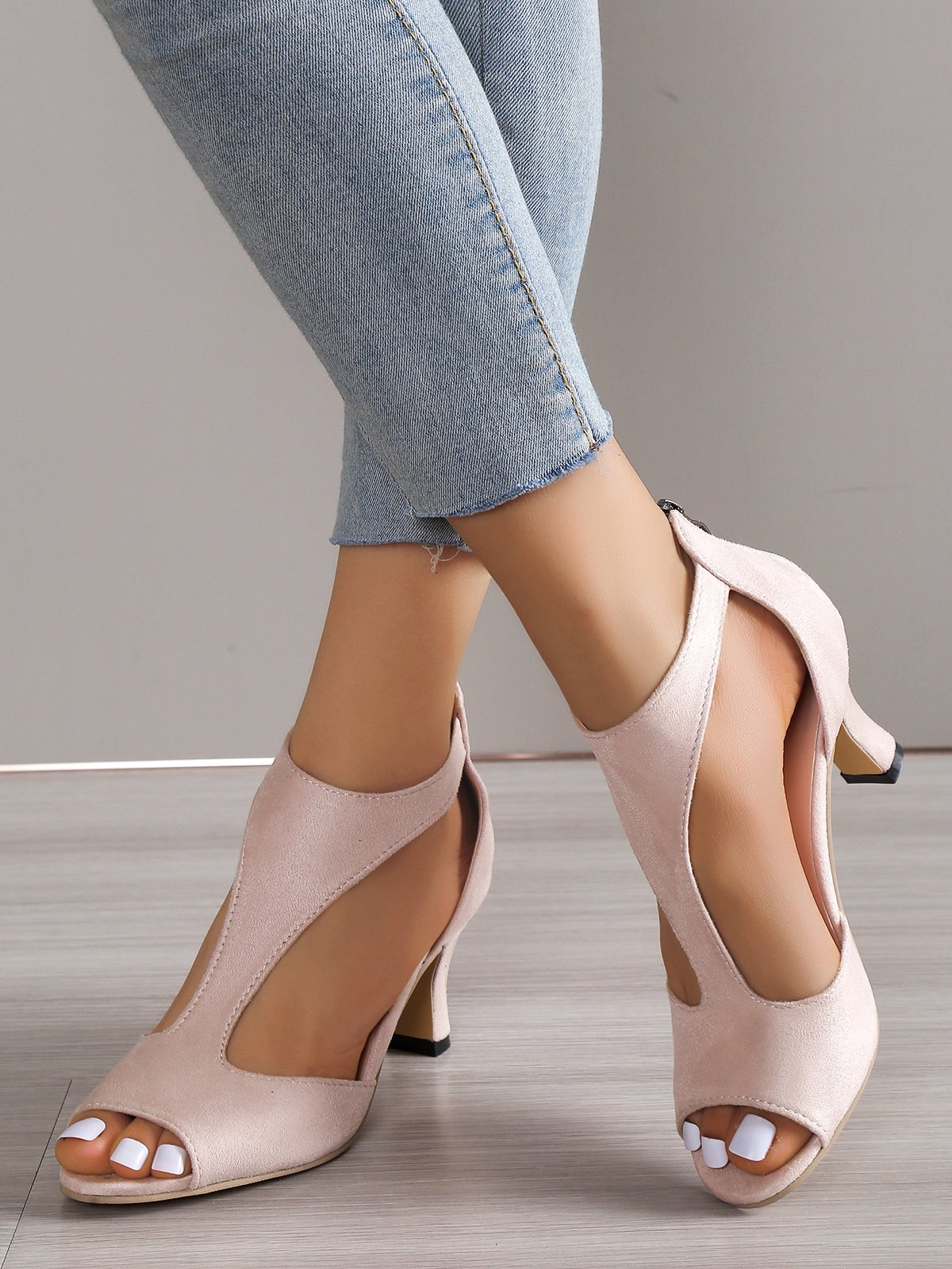 à Bout Ouvert Sandales Femme Plain Été Urbain Respirable Quotidien Bout Rond ÉPINGLES Style Faux Suède à Bout Ouvert Sandales