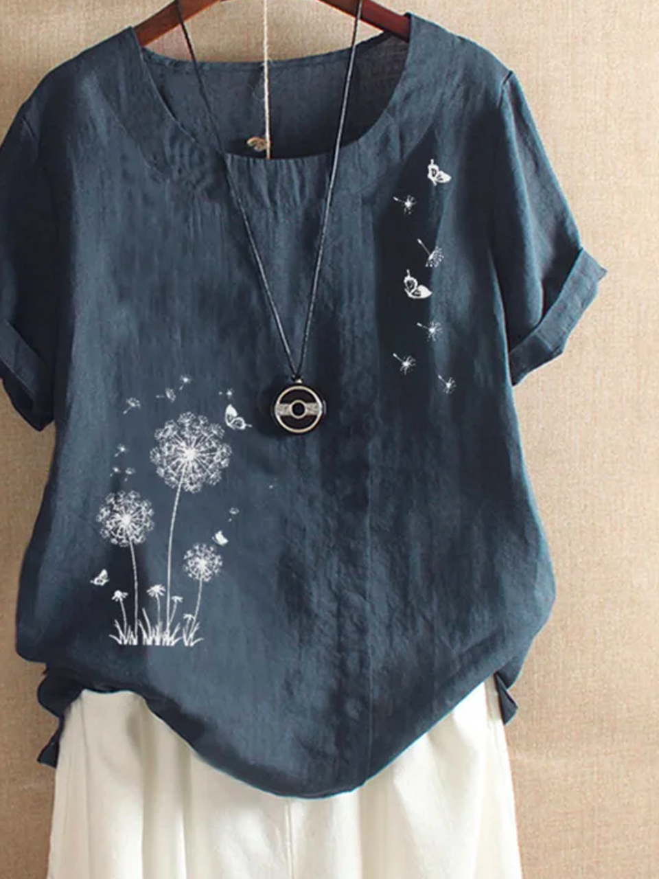 Blouse / Top Bleu Marine Imprimé Floral Décontracté