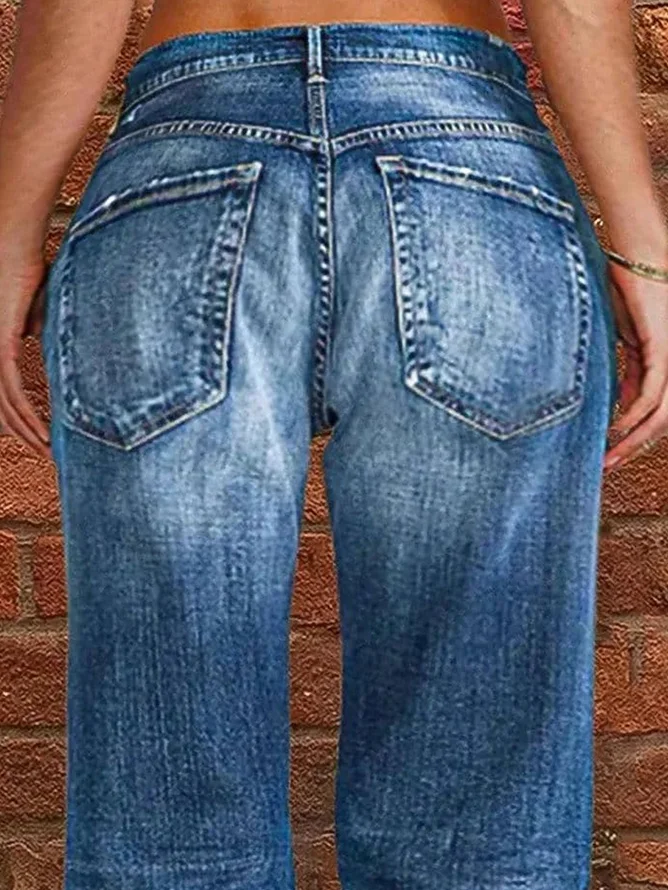 Jeans Décontracté Plain Toutes Les Saisons Naturel Aucune élasticité Quotidien Pantalon droit Toile de Jean Droit pour Femmes