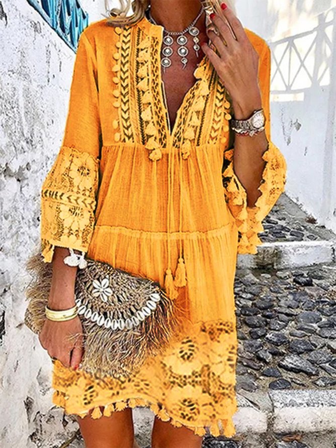 Vetement hippie chic Robe en dentelle Manches 3/4 Boho Robes