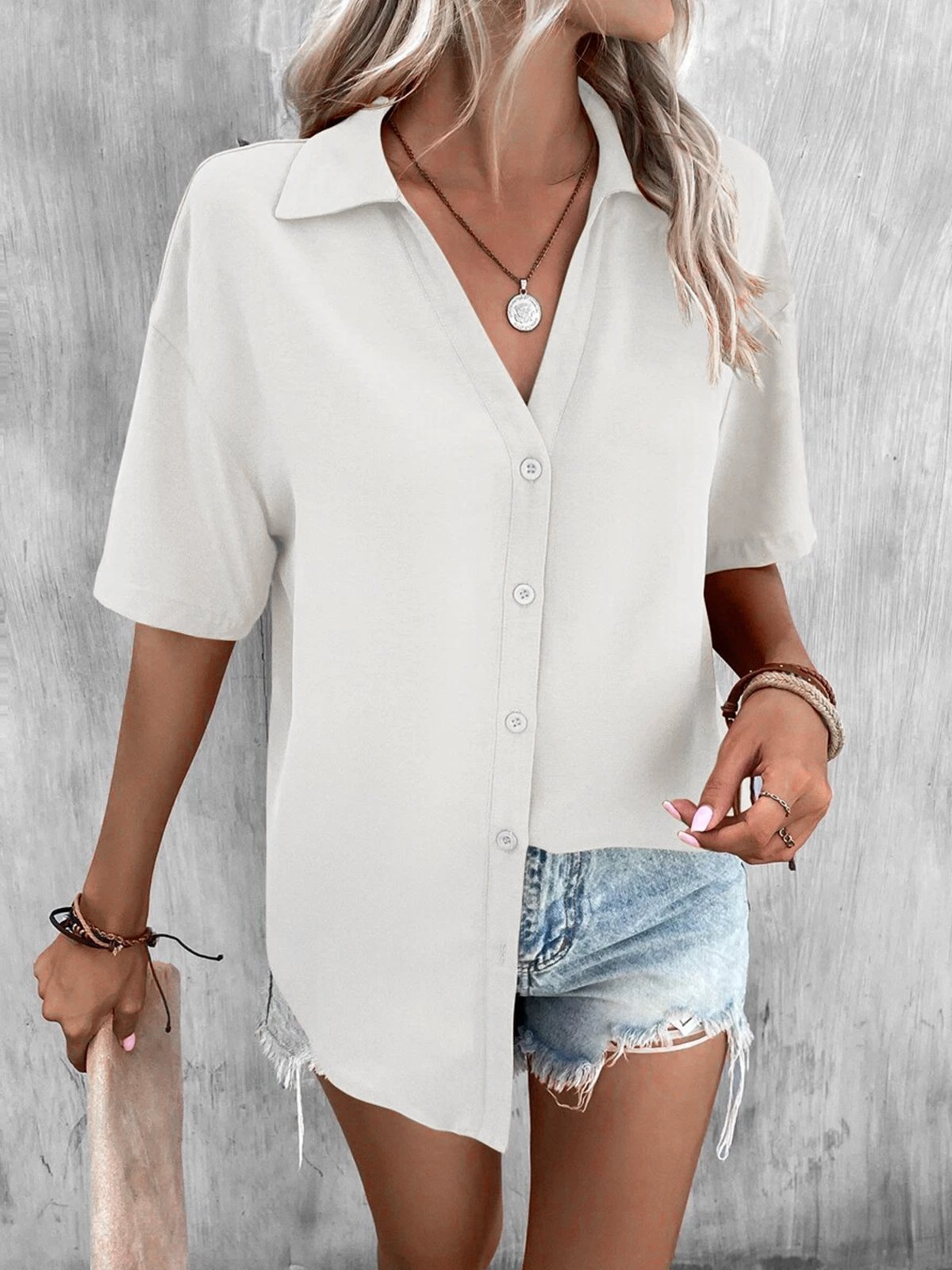 Blouses Femmes Décontracté Plain Été Polyester Ample Régulier Droit Régulier T.-N.-L.