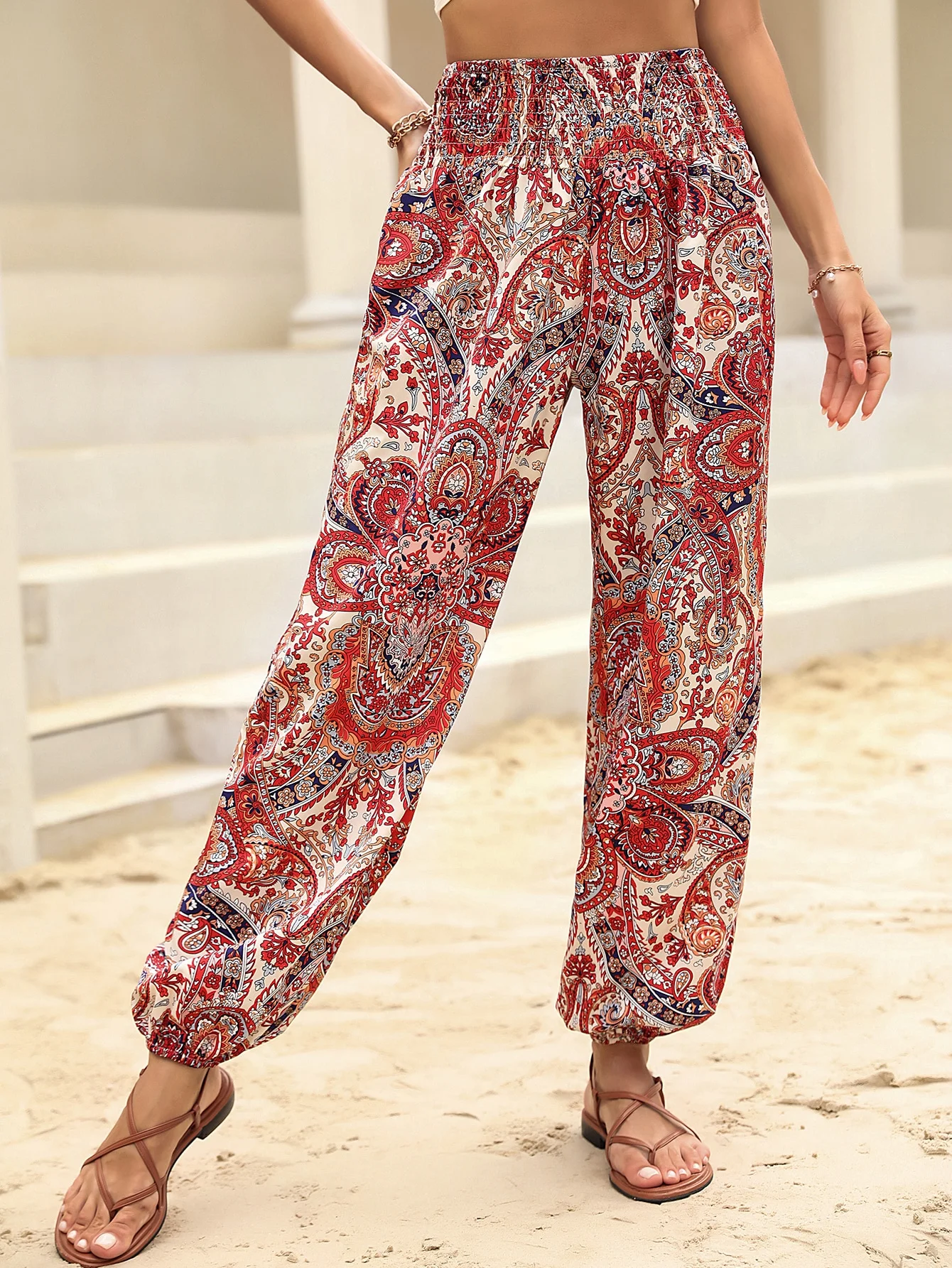 Pantalons Décontracté Ethnique Toutes Les Saisons Polyester Naturel Micro-élasticité Ample Long Régulier pour Femmes