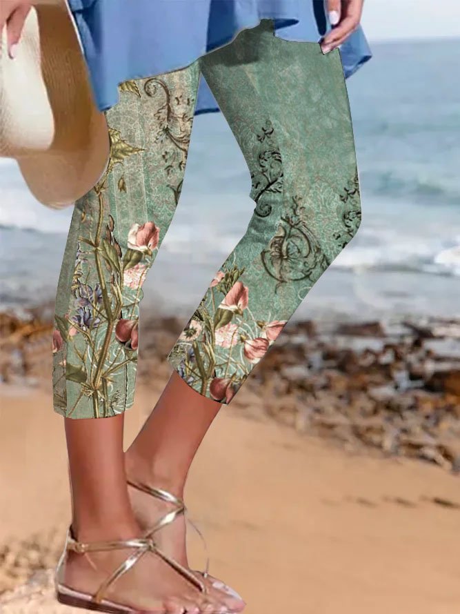 Pantalons De Yoga Femmes Décontracté Floral Toutes Les Saisons Naturel Quotidien Coupe Régulière Jersey Pantalon à la cheville Droit