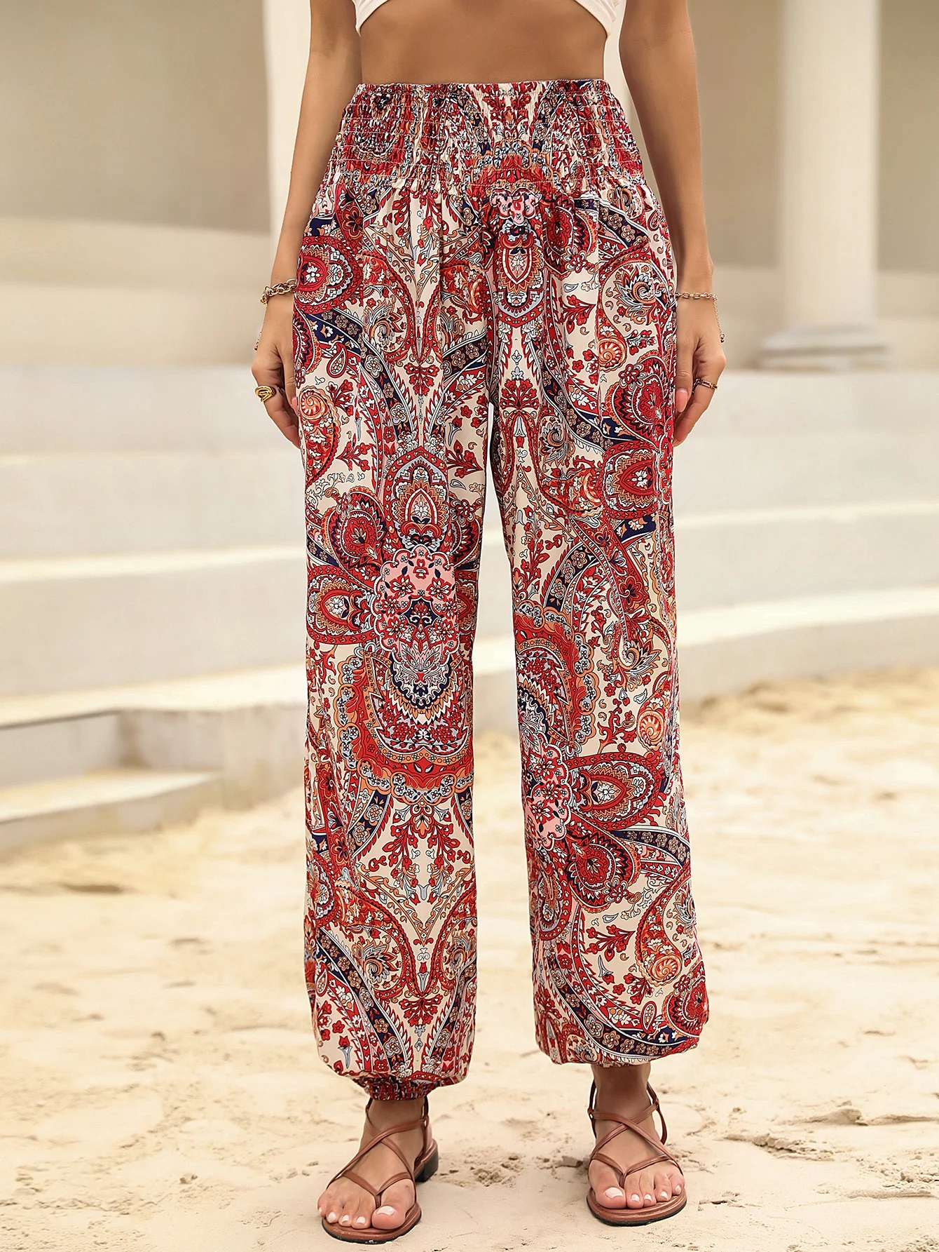 Pantalons Décontracté Ethnique Toutes Les Saisons Polyester Naturel Micro-élasticité Ample Long Régulier pour Femmes