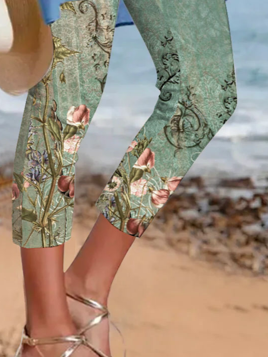 Pantalons De Yoga Femmes Décontracté Floral Toutes Les Saisons Naturel Quotidien Coupe Régulière Jersey Pantalon à la cheville Droit