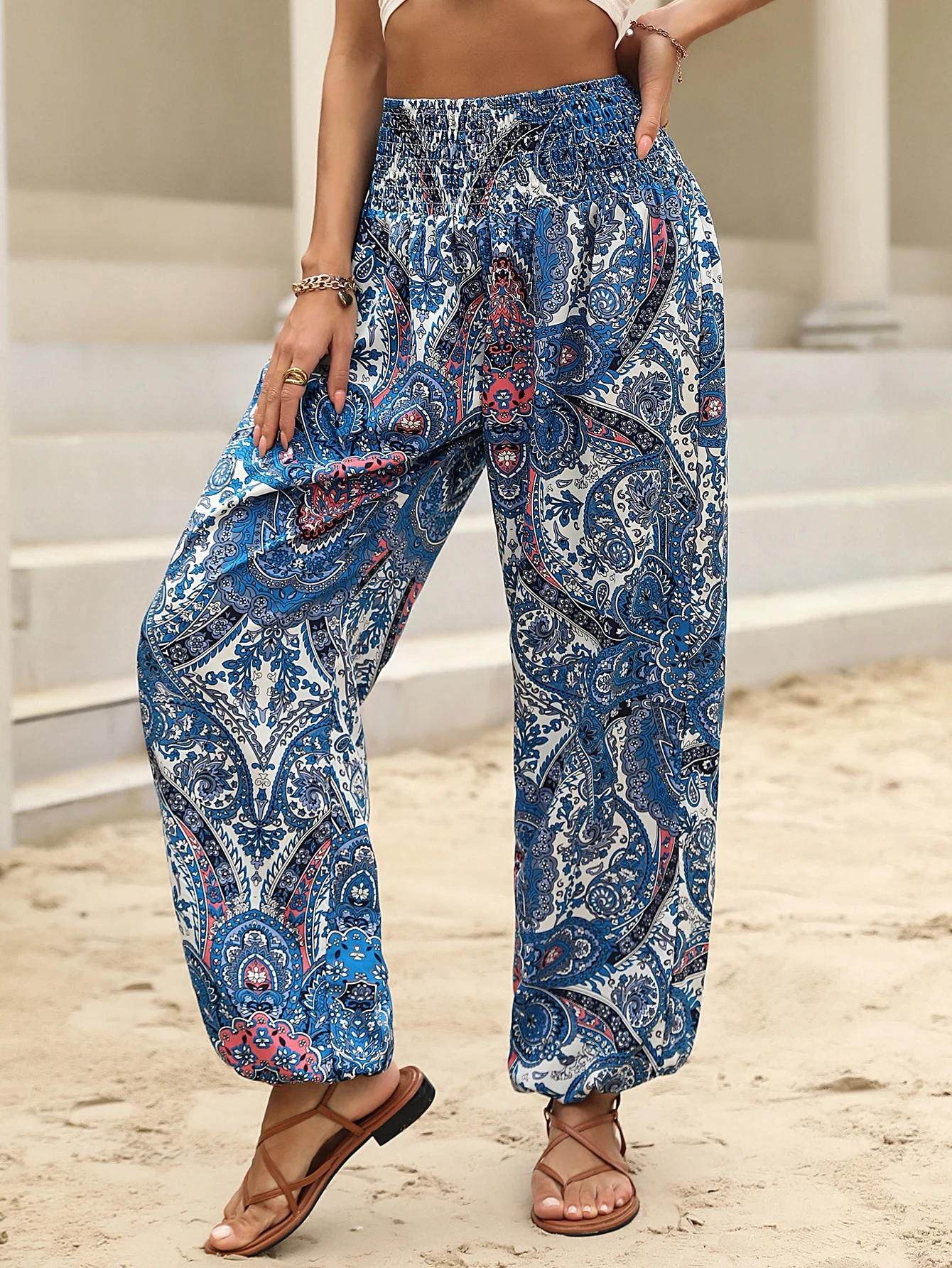 Pantalons Décontracté Ethnique Toutes Les Saisons Polyester Naturel Micro-élasticité Ample Long Régulier pour Femmes