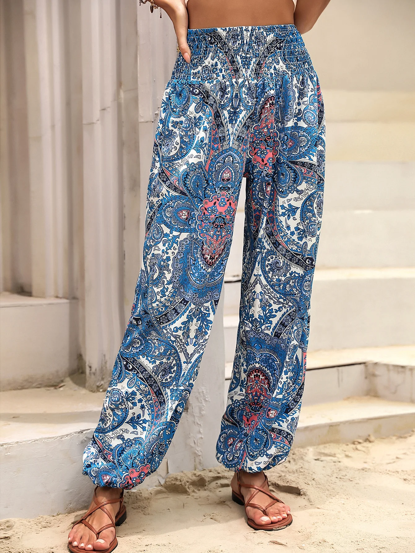 Pantalons Décontracté Ethnique Toutes Les Saisons Polyester Naturel Micro-élasticité Ample Long Régulier pour Femmes