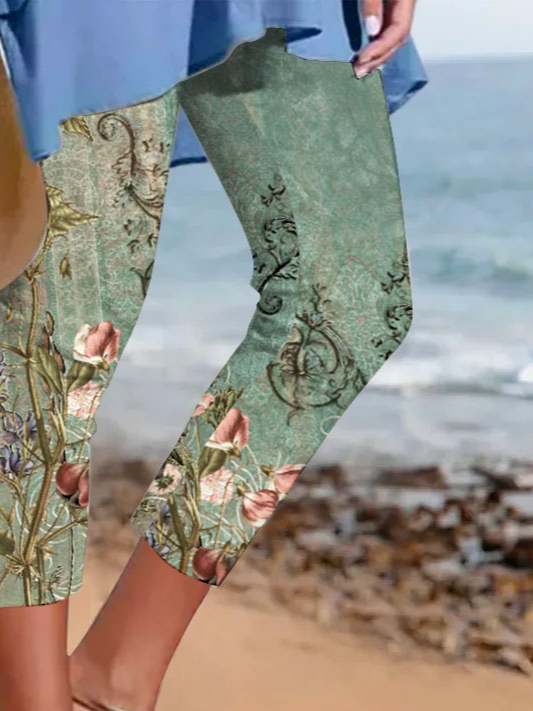 Pantalons De Yoga Femmes Décontracté Floral Toutes Les Saisons Naturel Quotidien Coupe Régulière Jersey Pantalon à la cheville Droit